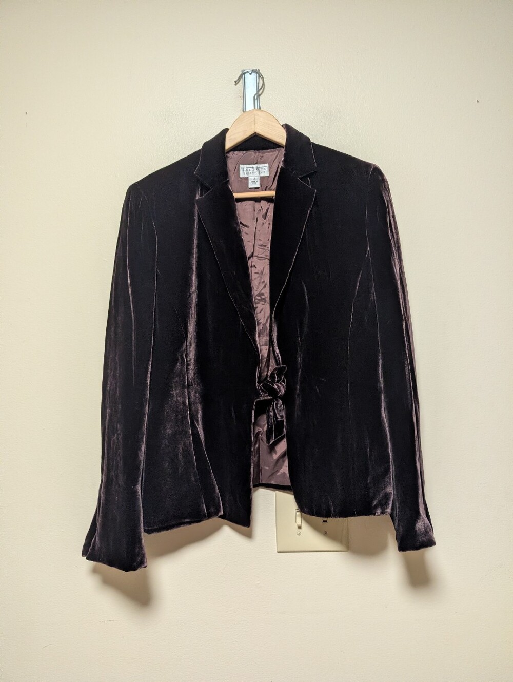 Talbots Collection Silk Velvet Blazer Size 12 Chocolate Brown Tie Front